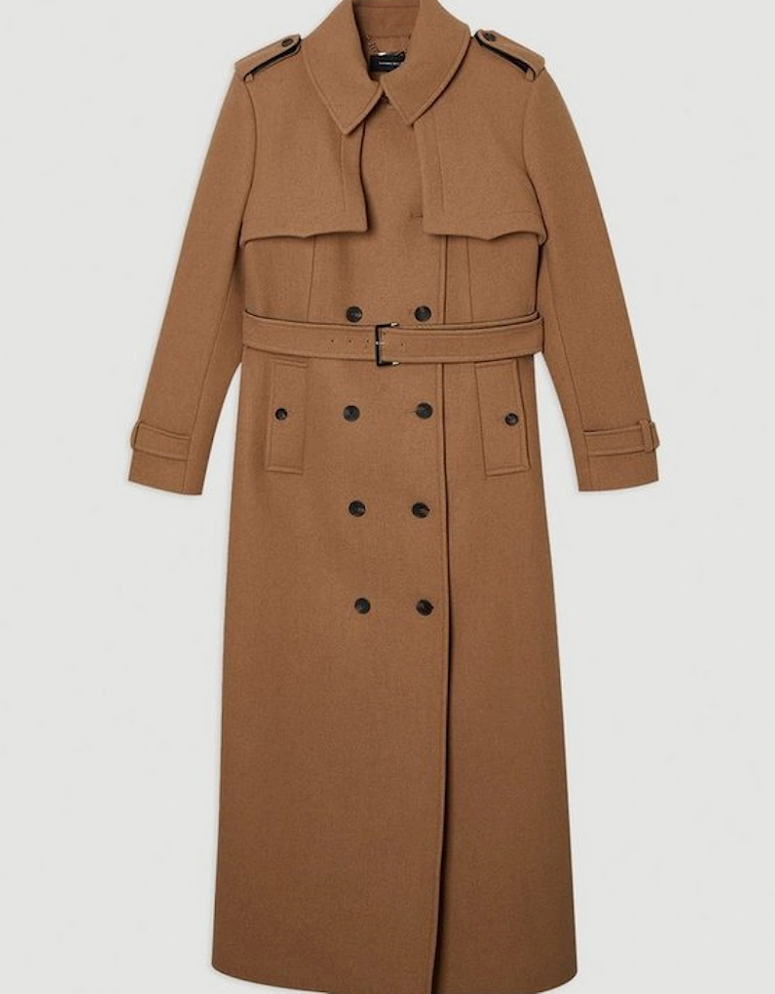 Wool Pu Mix Tailored Belted Trench Maxi Coat