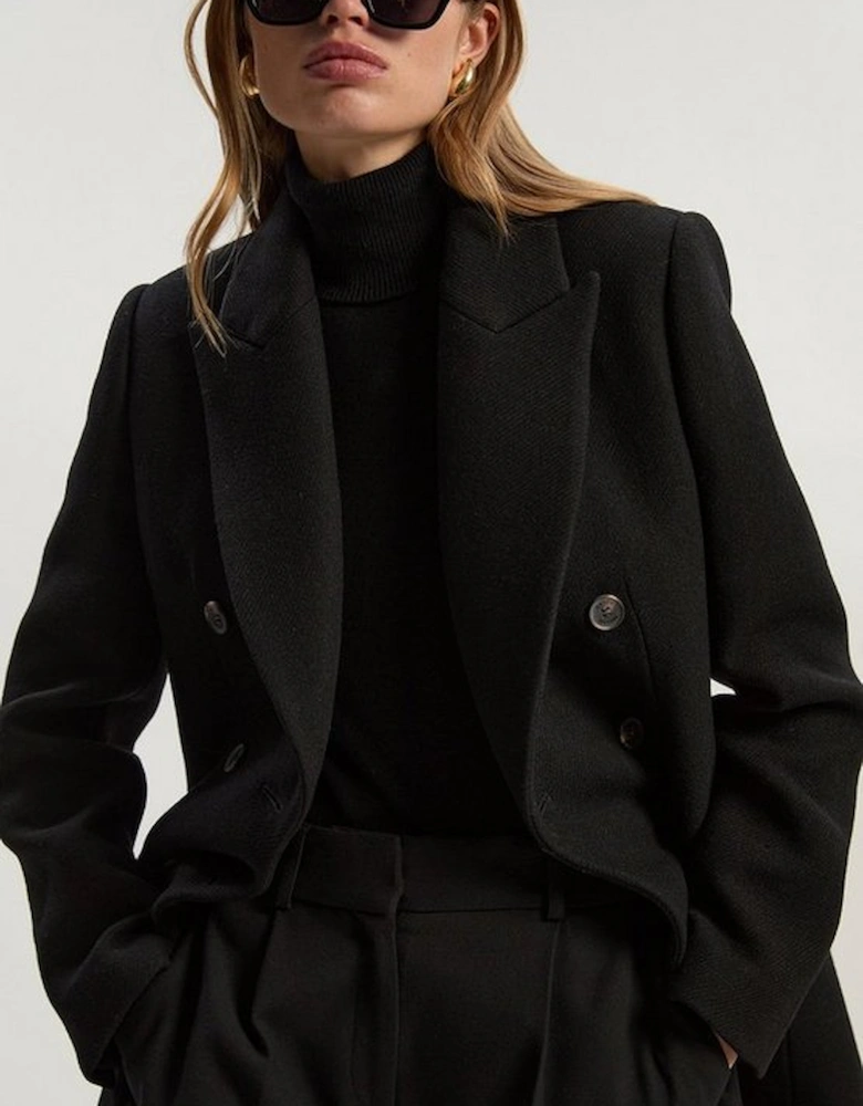 Wool Double Breasted Tailored Midi Coat
