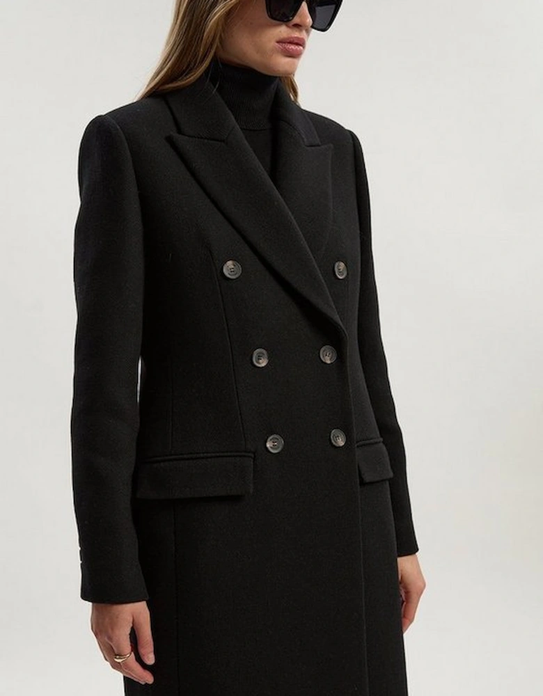 Wool Double Breasted Tailored Midi Coat