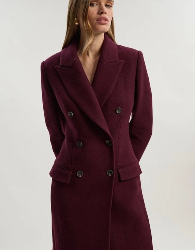 Wool Double Breasted Tailored Midi Coat