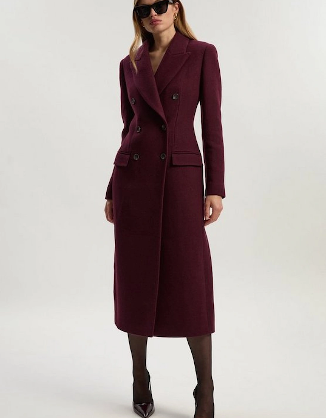 Wool Double Breasted Tailored Midi Coat