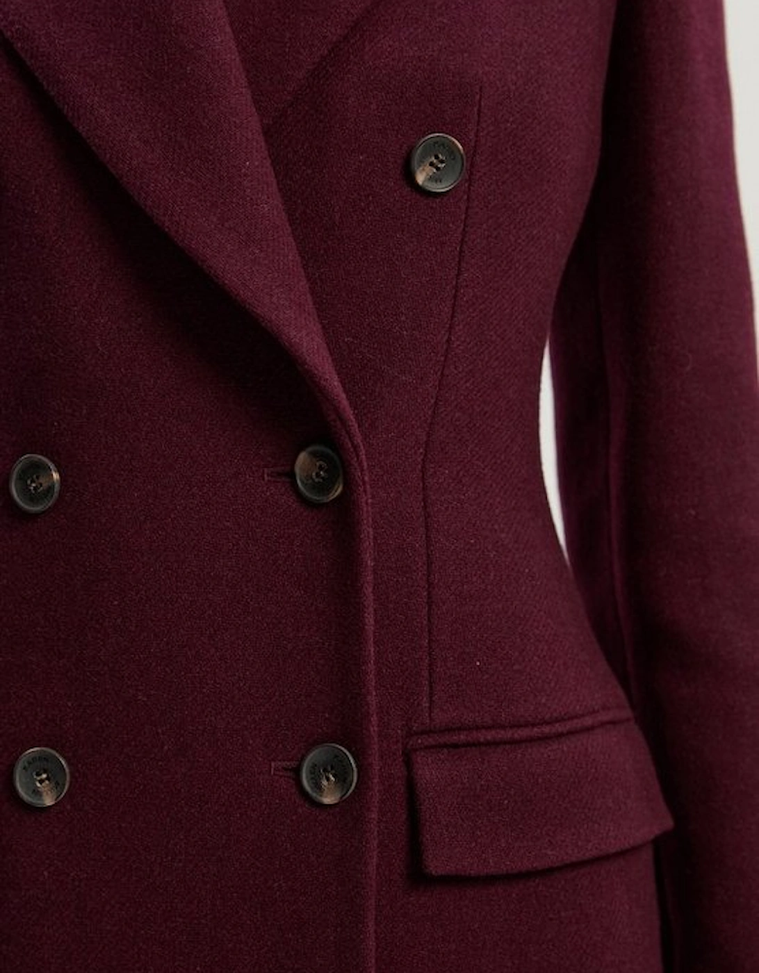 Wool Double Breasted Tailored Midi Coat