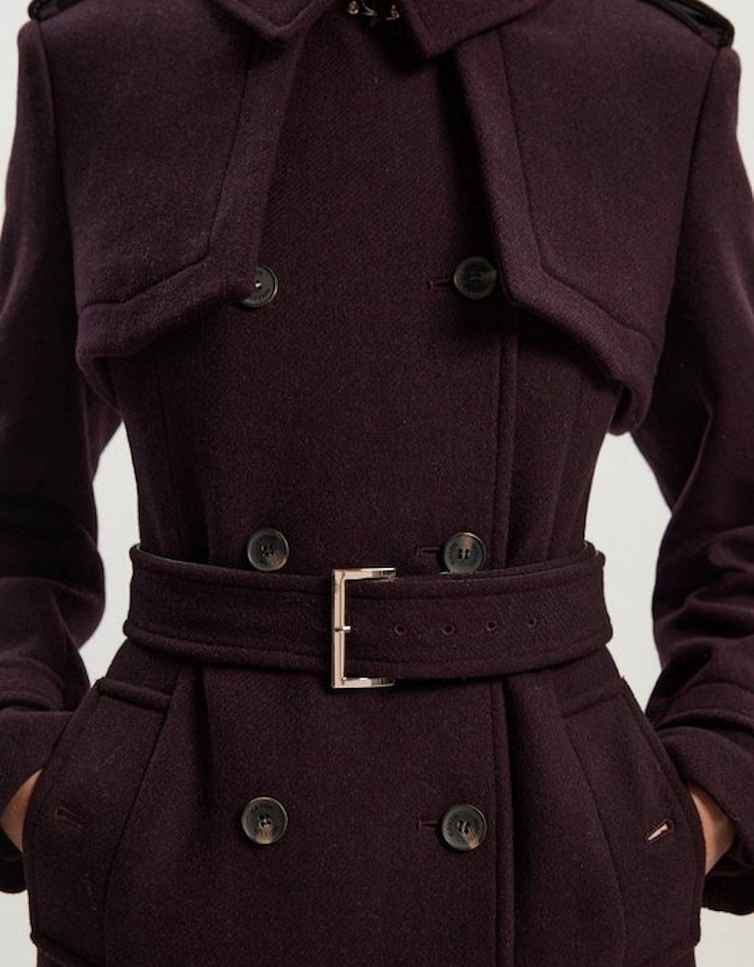 Wool Pu Mix Tailored Belted Trench Maxi Coat, 2 of 1