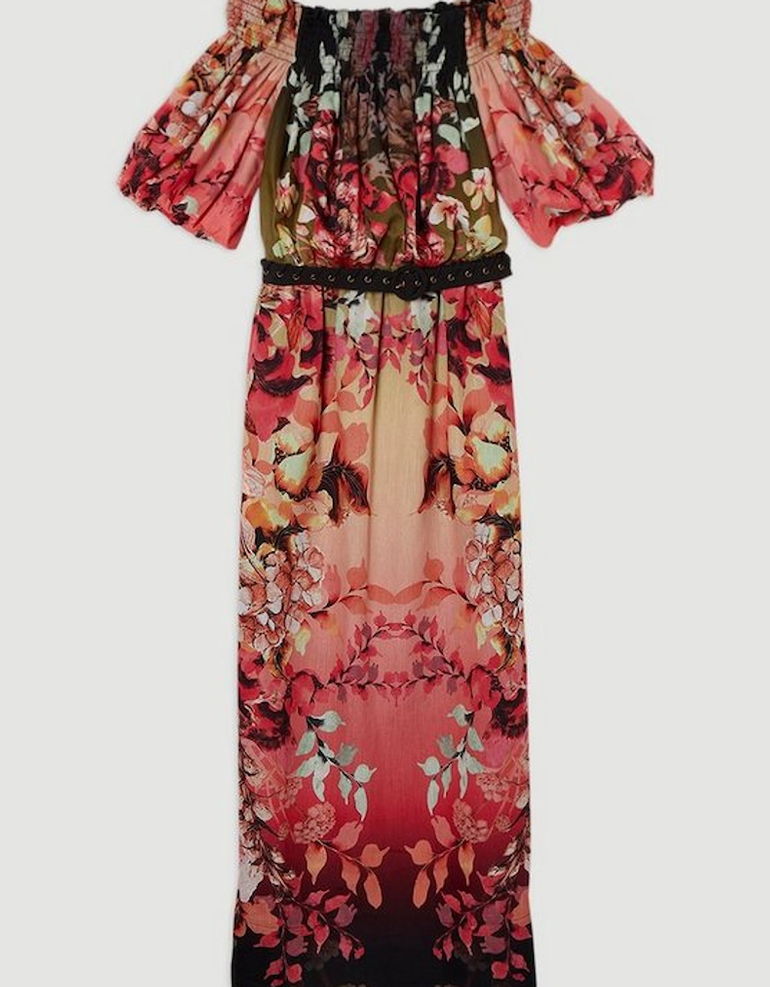 Voile Mirrored Floral Woven Bardot Midi Dress