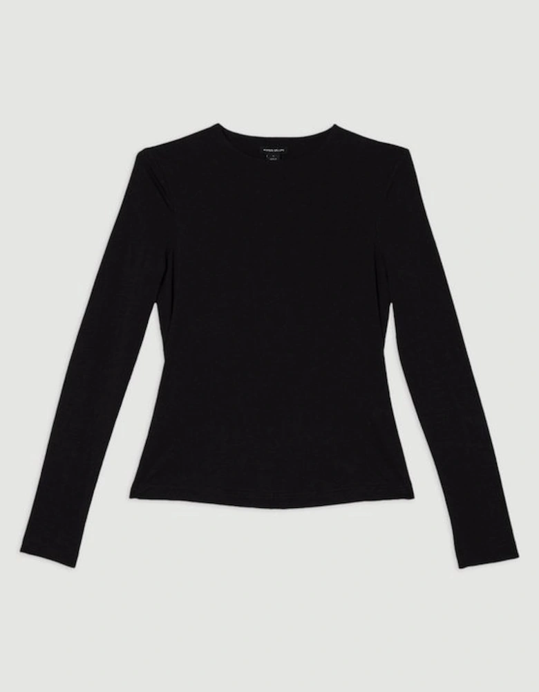 Plus Size Stretch Cotton Crew Neck Long Sleeve Top
