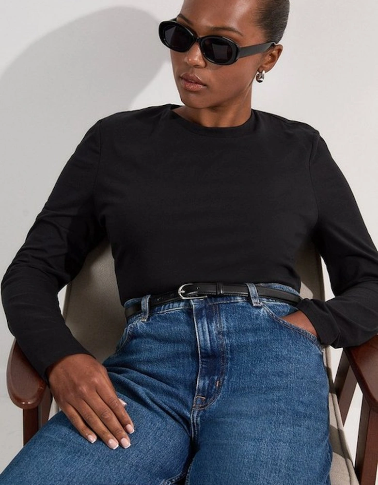 Plus Size Stretch Cotton Crew Neck Long Sleeve Top