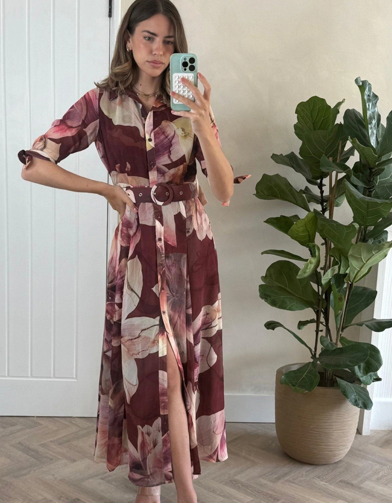 Chiffon Daphne Dress - Brown Multi