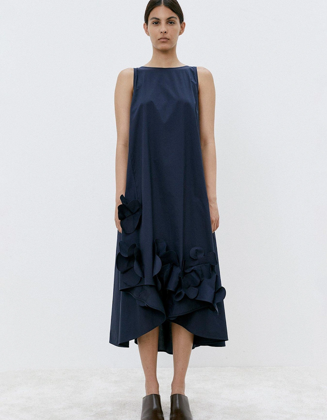 Dress with Flower Ruffle Hem - Navy, 2 of 1