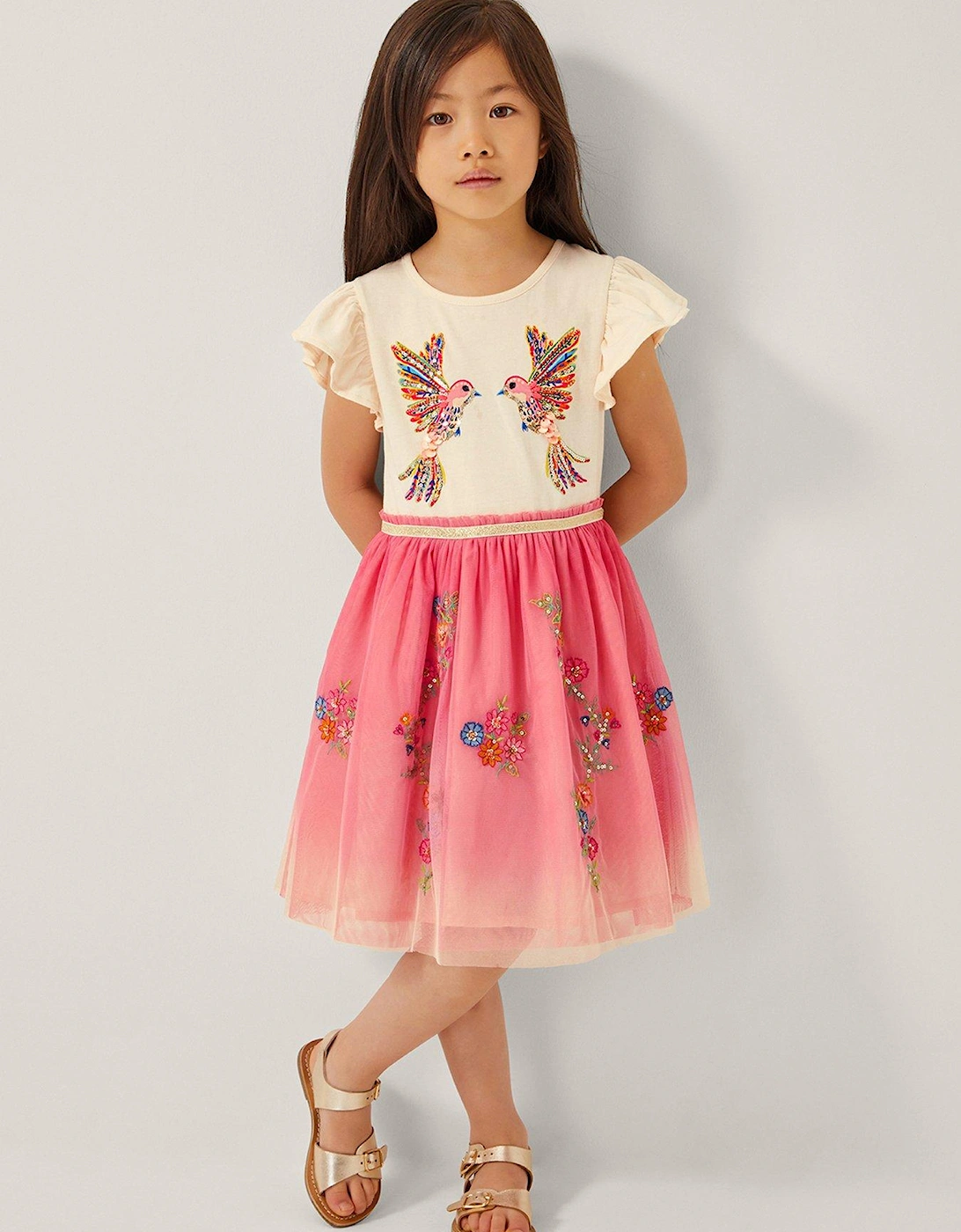 Girls Ombre Glitzy Mesh Disco Dress - Pink, 2 of 1