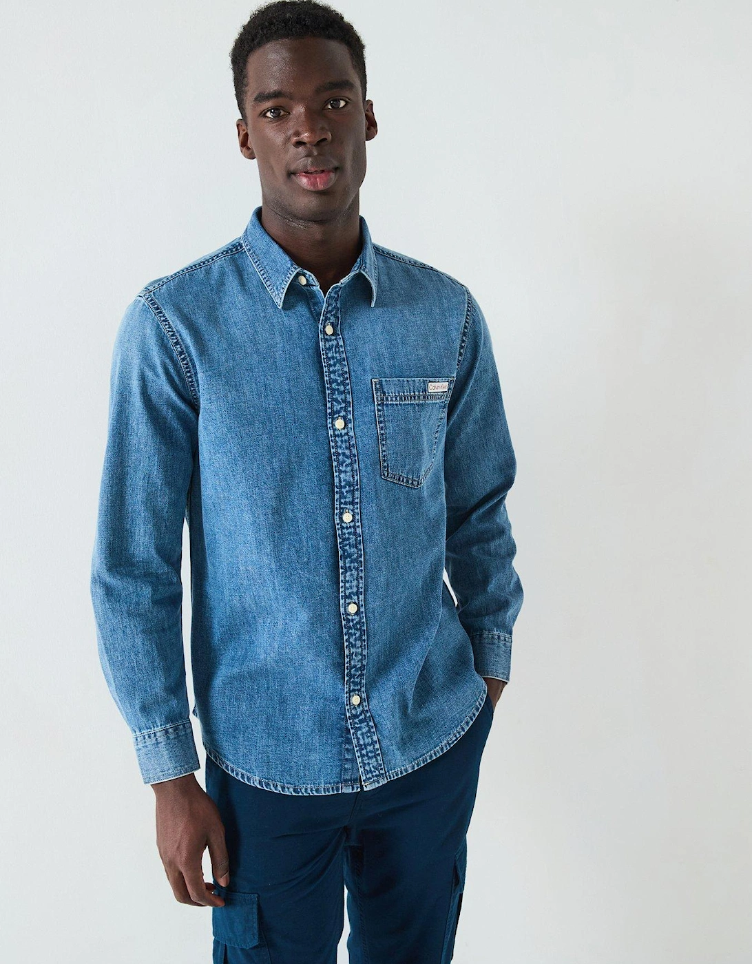 Casual Classic Pocket Logo Denim Shirt - Mid Wash, 2 of 1