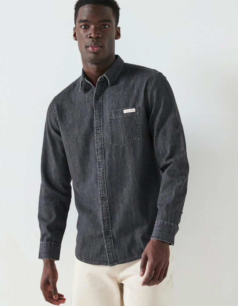 Casual Classic Pocket Logo Denim Shirt - Black