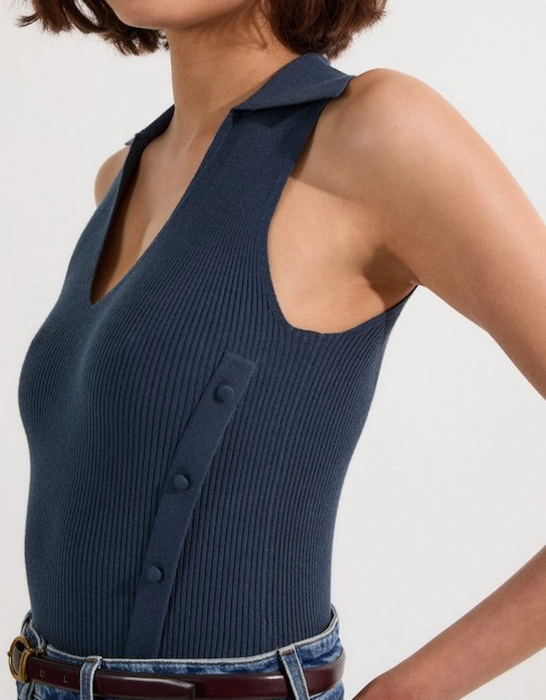 Rib Knit Tank With Button Detail