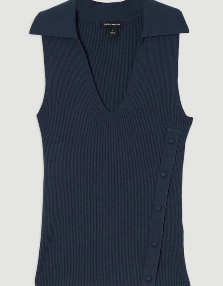 Rib Knit Tank With Button Detail