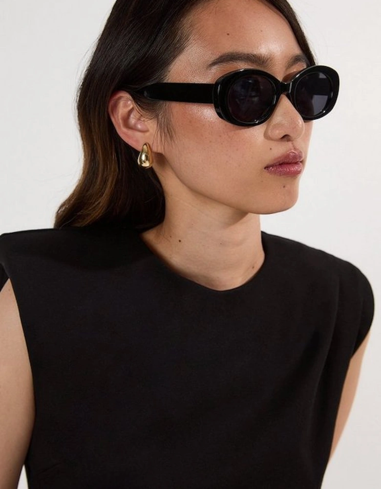 Ponte Ruched Waist Detail Round Neck Top