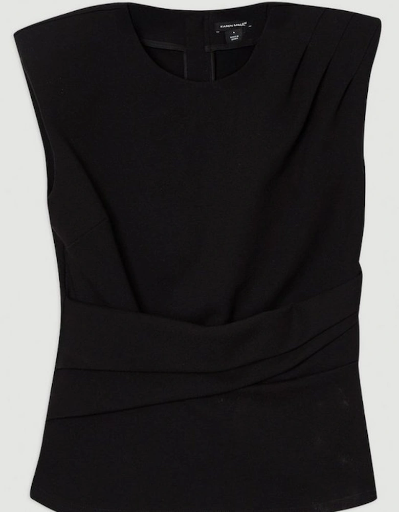 Ponte Ruched Waist Detail Round Neck Top