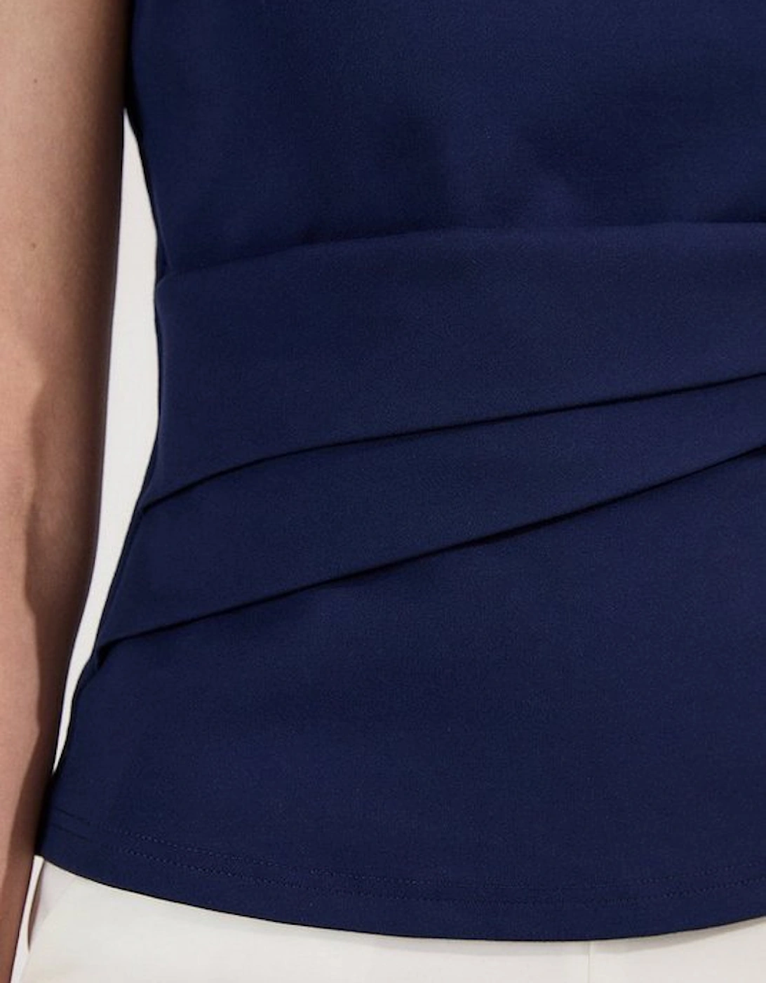 Ponte Ruched Waist Detail Round Neck Top