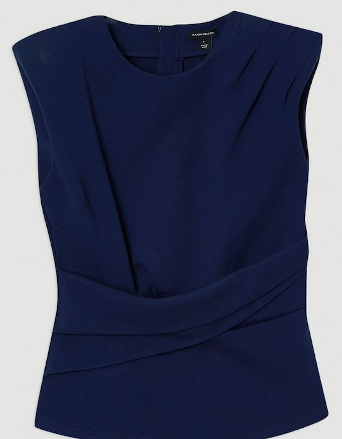 Ponte Ruched Waist Detail Round Neck Top