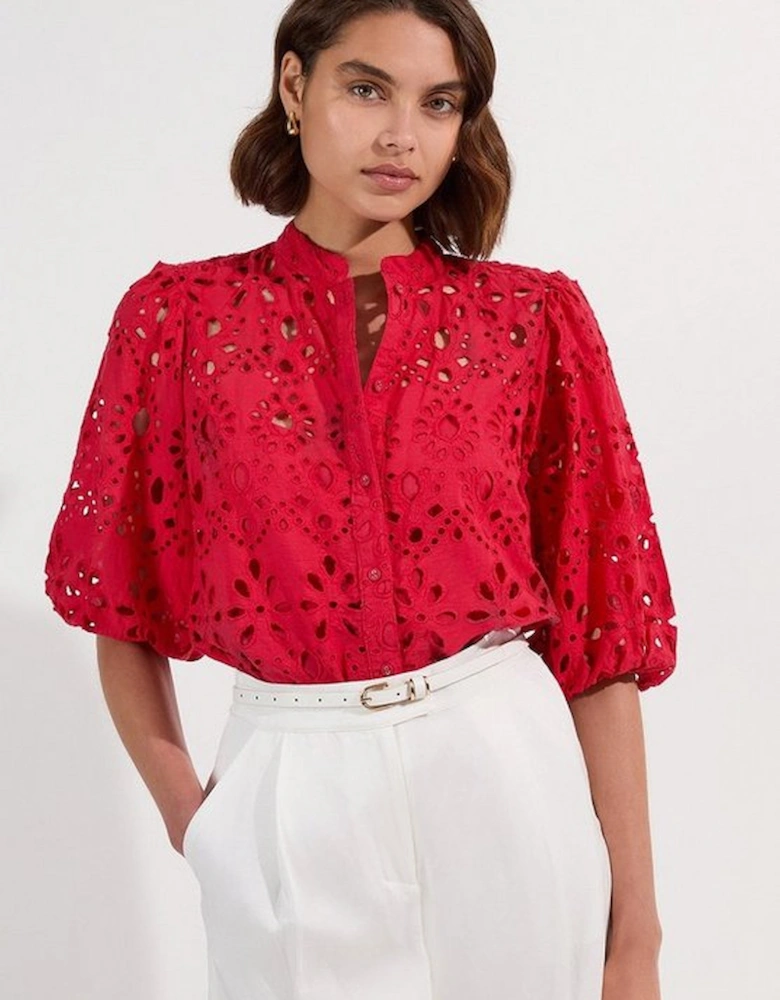 Cotton Broderie Woven Short Sleeve Blouse