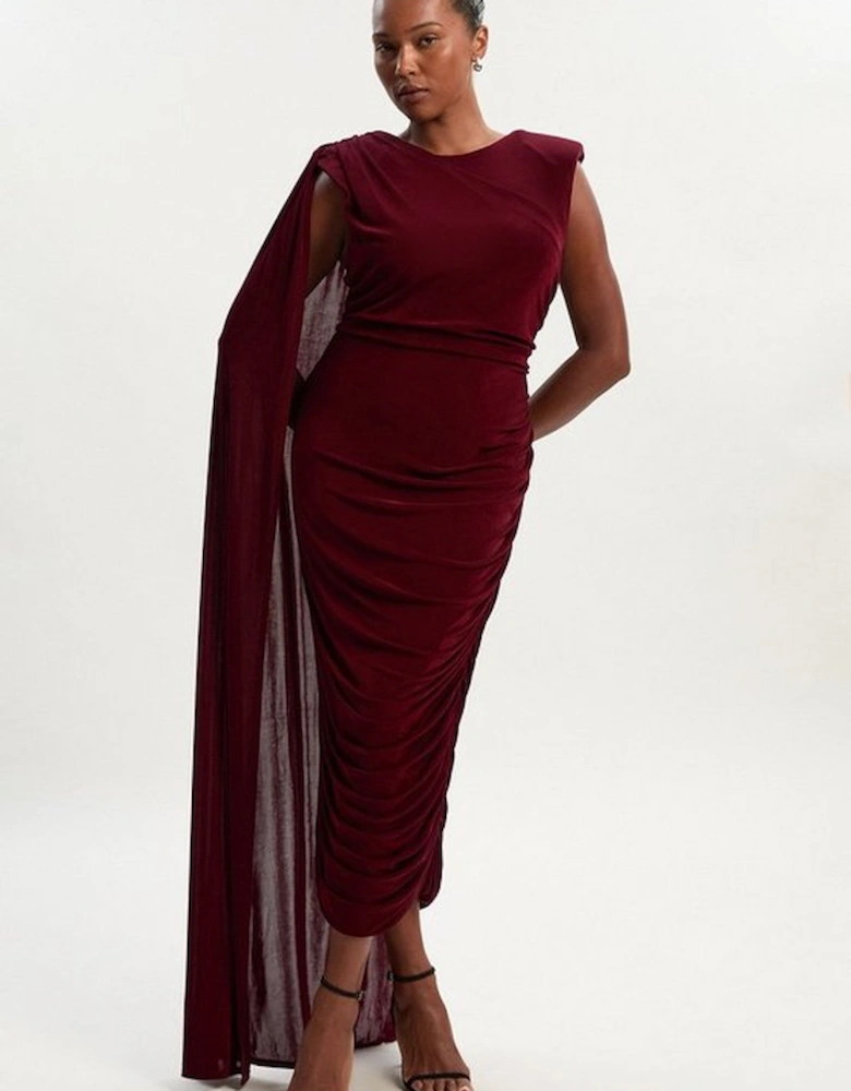 Plus Size Premium Slinky Crepe Scarf Detail Maxi Dress
