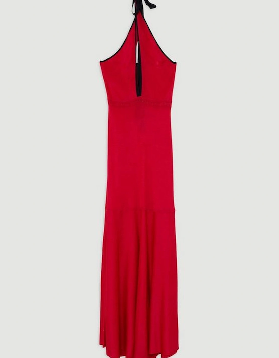Slinky Knit Contrast Piping Halter Neck Maxi Dress