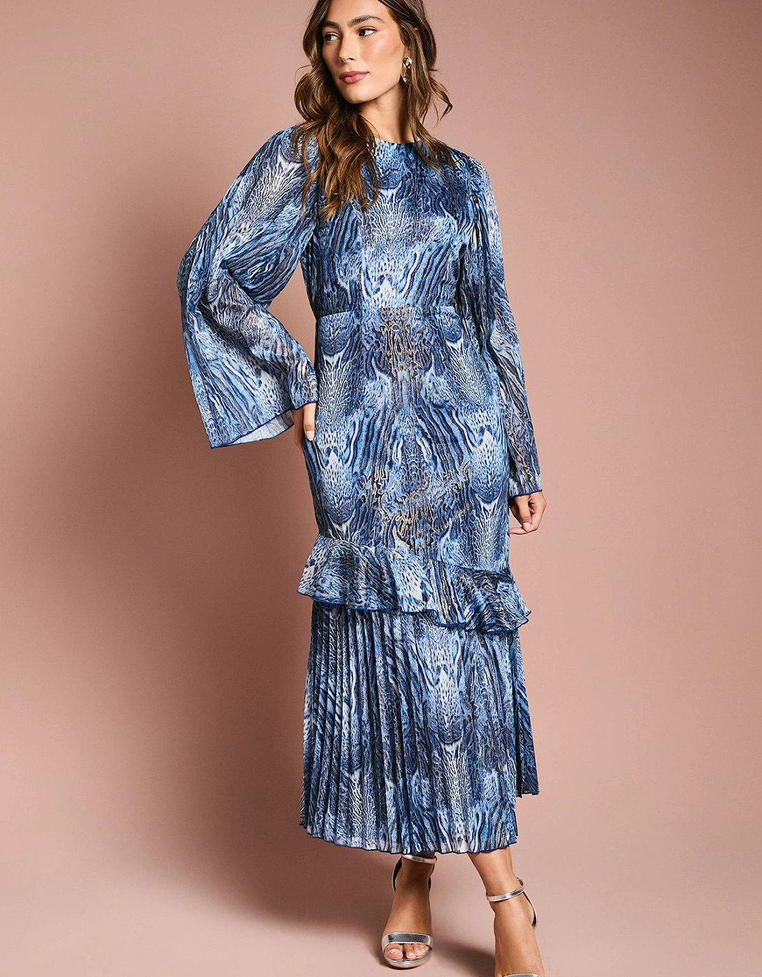 Flare Sleeve Midi Dress With Animal Print, 2 of 1