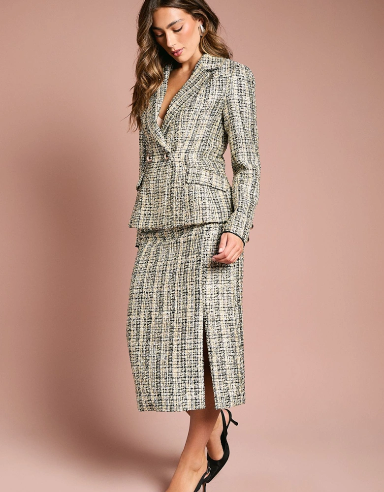 Sequin Tweed Midi Skirt