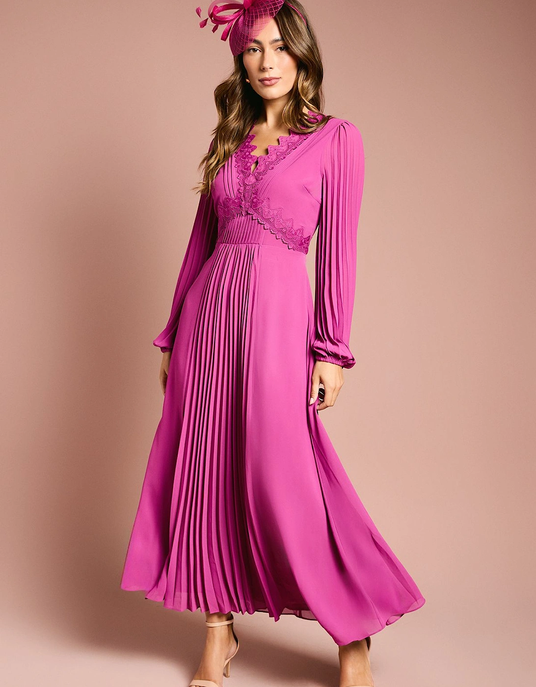 Pleat Detail Lace Trim Maxi Dress, 2 of 1
