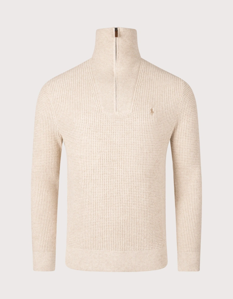 Waffle Knit Quarter Zip Jumper