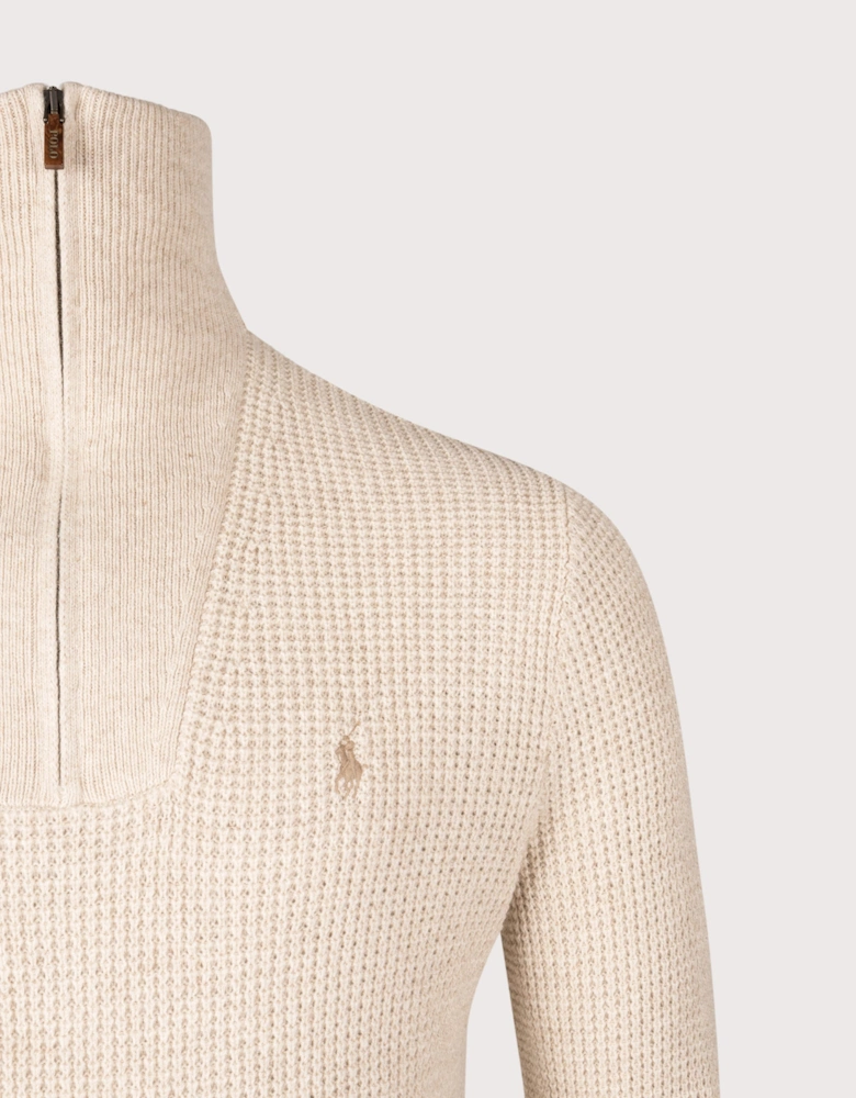 Waffle Knit Quarter Zip Jumper