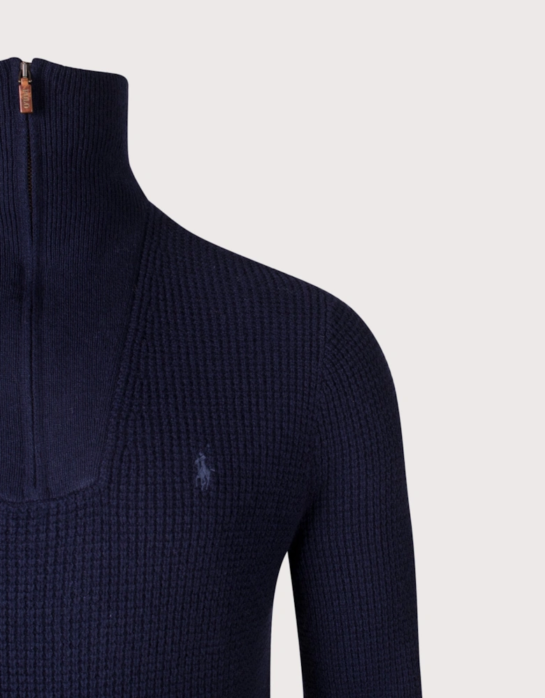 Waffle Knit Quarter Zip Jumper