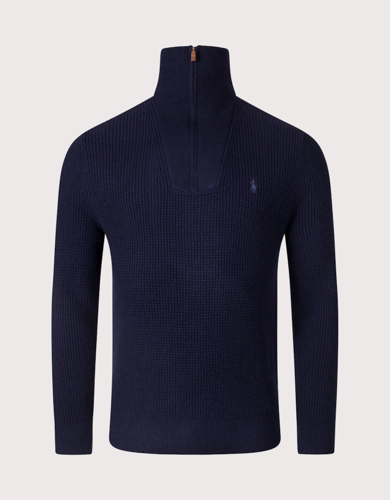 Waffle Knit Quarter Zip Jumper