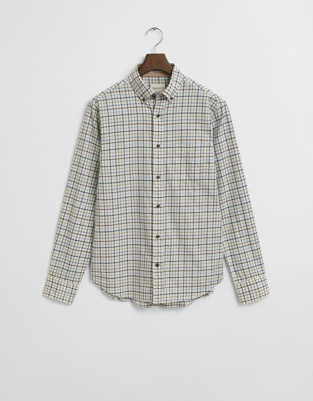 Mens Long Sleeve Twill Check Shirt - 427 Clear Sky, 2 of 1