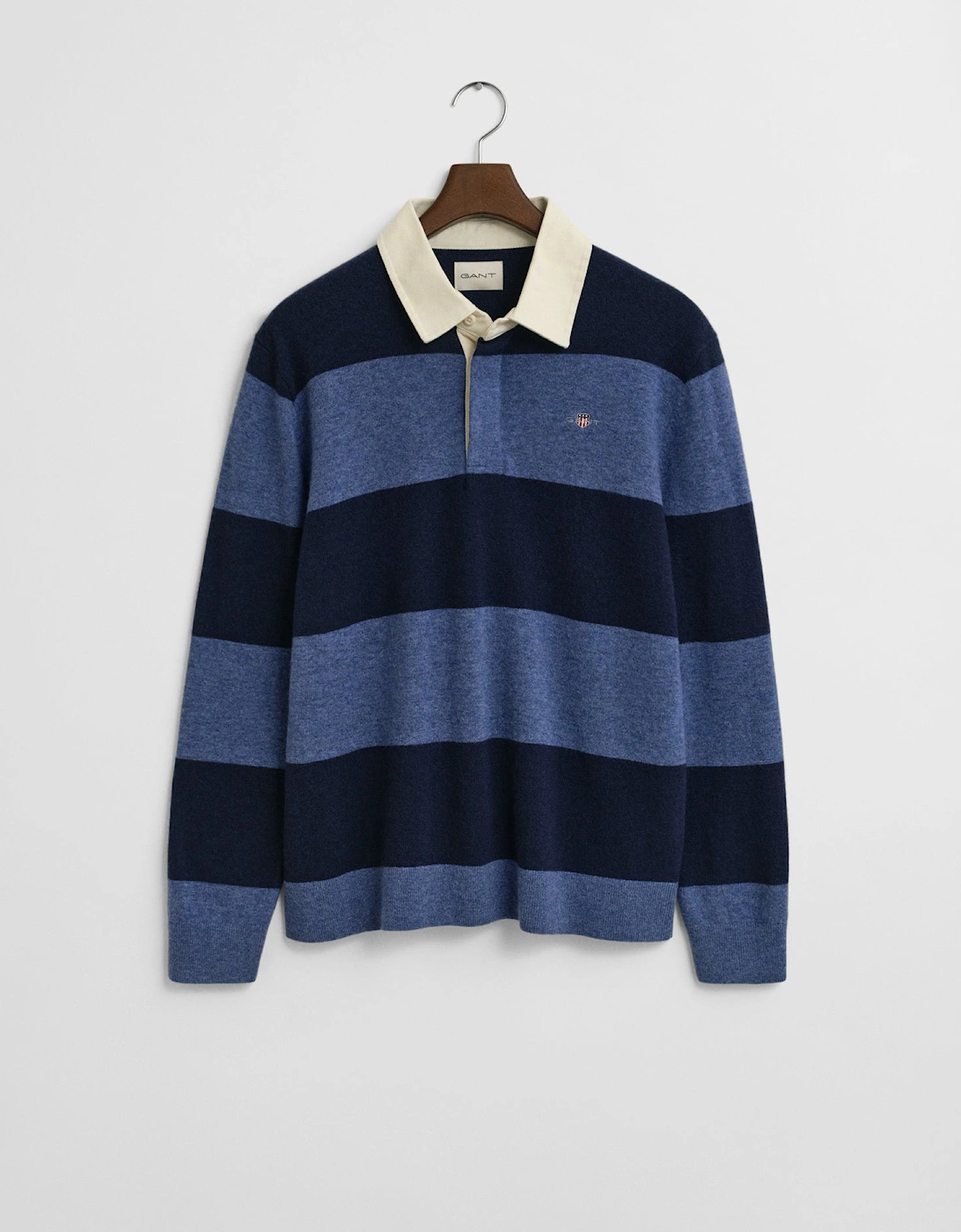 Mens Extrafine Lambswool Striped Long Sleeve Polo - 410 Marine, 2 of 1