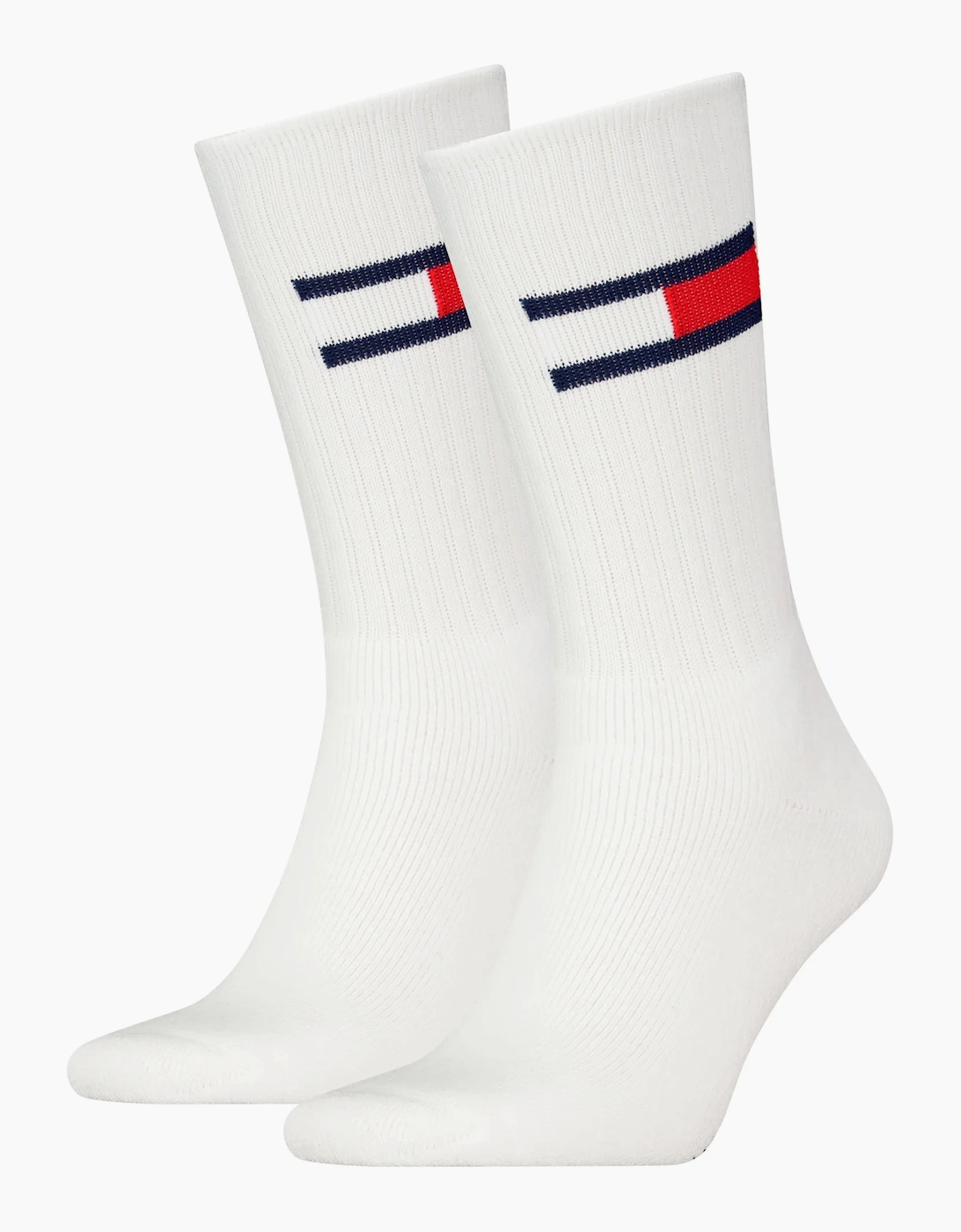 Tommy Hilfiger Men's White/White 2-Pack Tommy Jeans Flag Logo Sports Socks, - Size 7.5/8/5/5.5/6/6.5/7