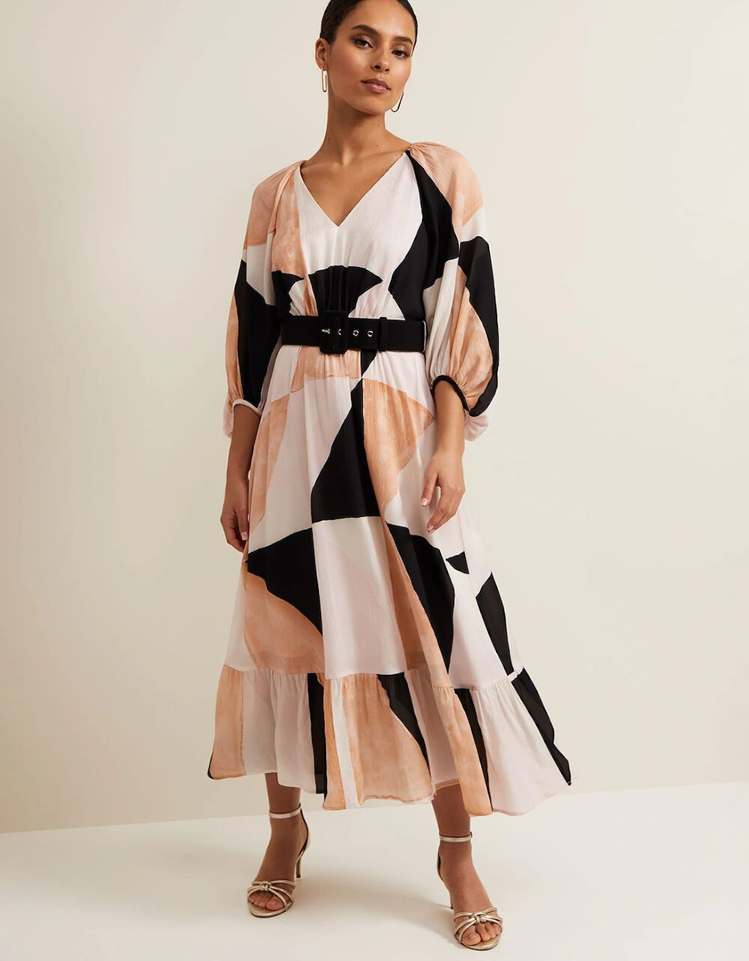 Petite Sophia Colour Block Belted Dress, 9 of 8