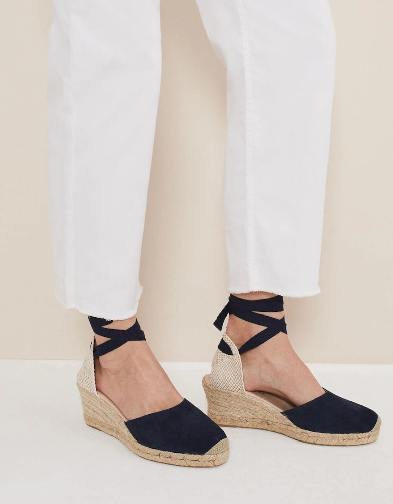 Suede Ankle Tie Espadrille Shoes