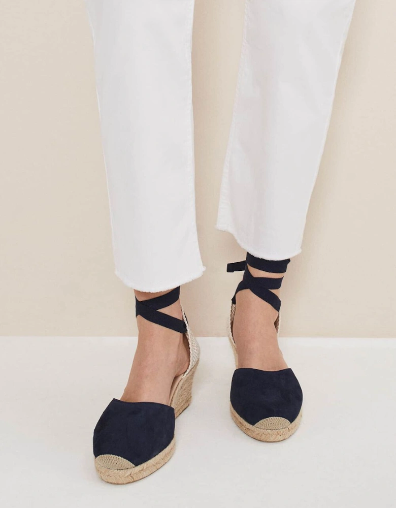 Suede Ankle Tie Espadrille Shoes