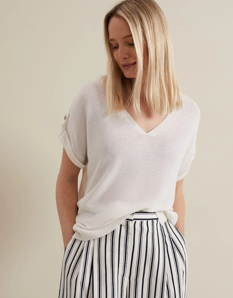 Laura Linen Metal Button Tab Top