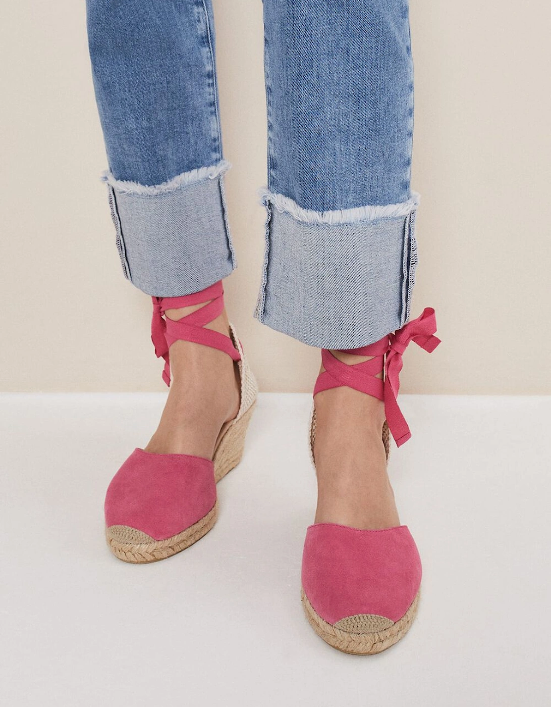 Suede Ankle Tie Espadrille Shoes