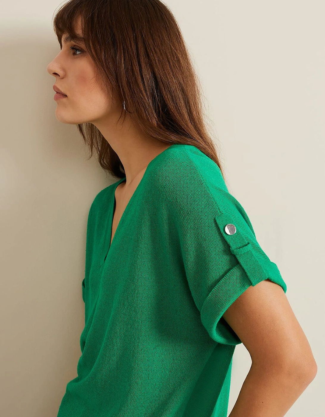 Laura Linen Metal Button Tab Top, 7 of 6