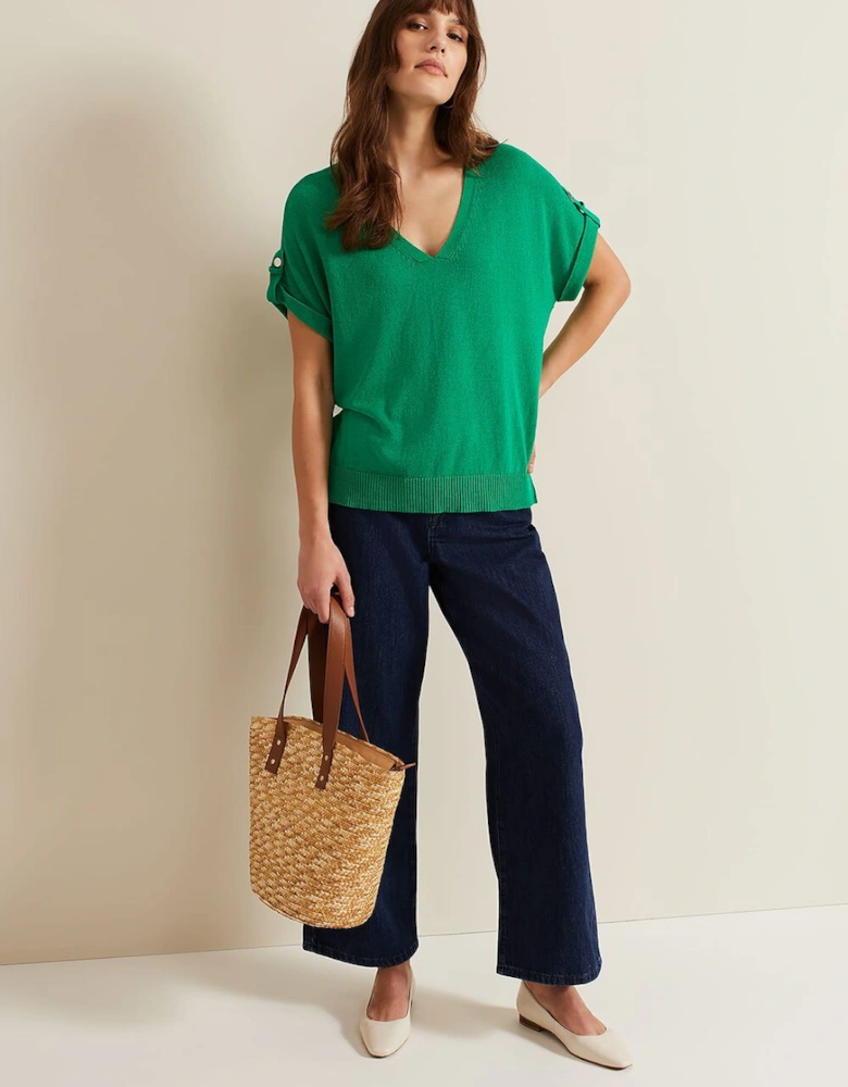 Laura Linen Metal Button Tab Top