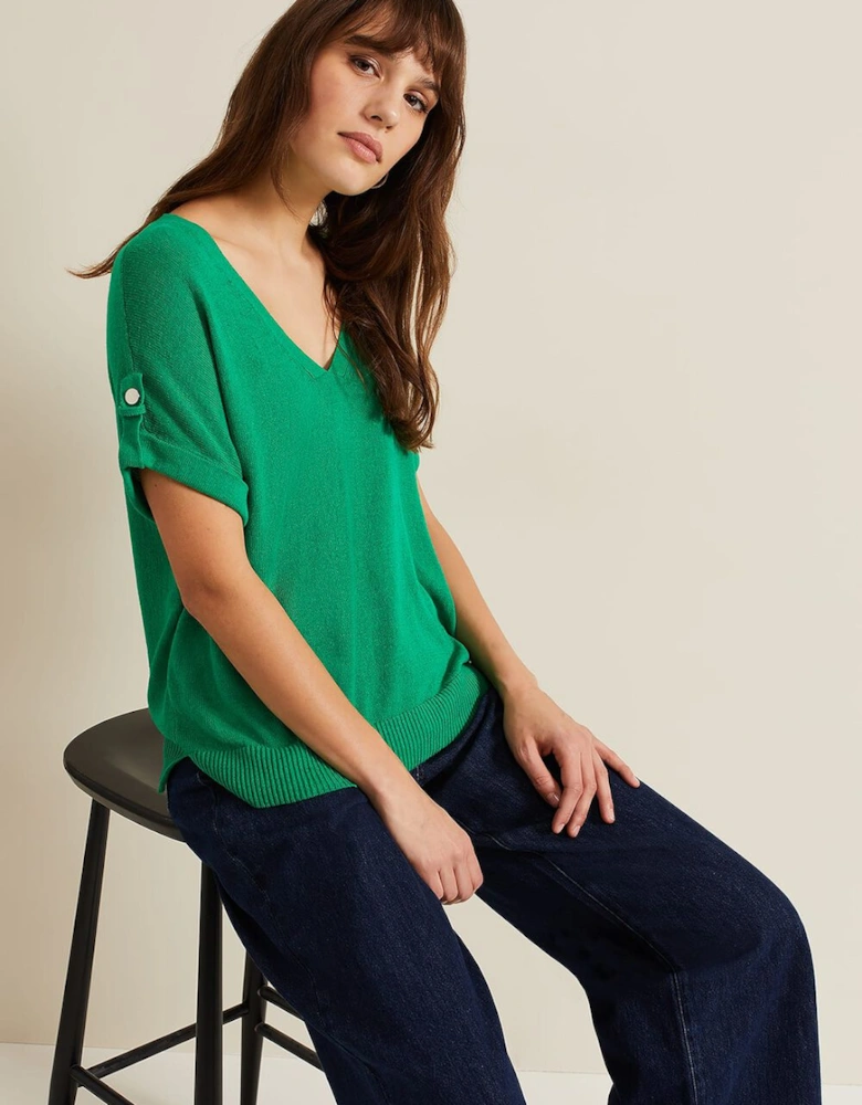 Laura Linen Metal Button Tab Top