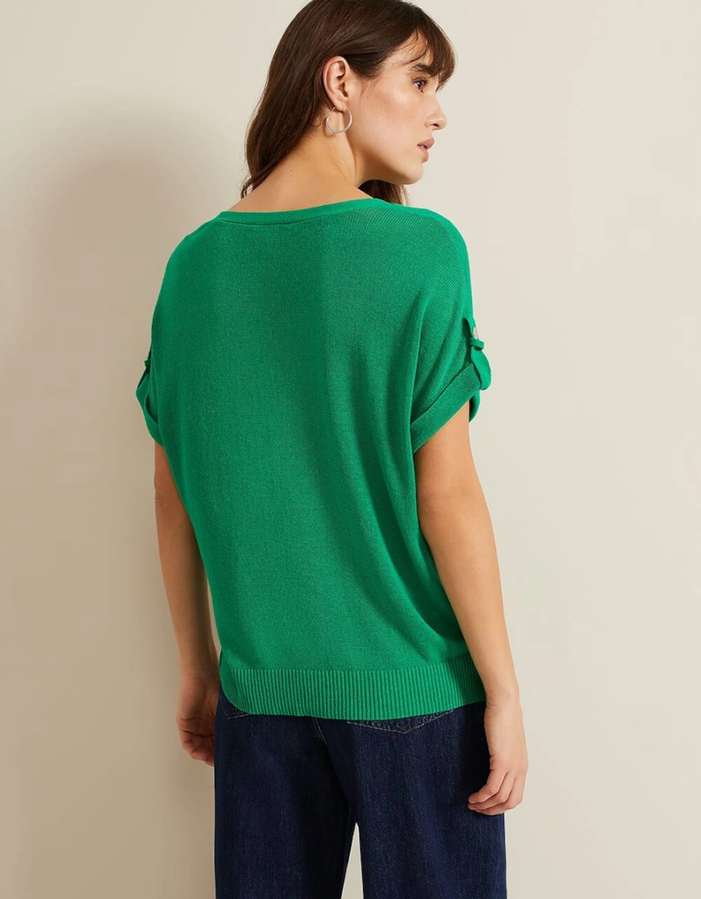 Laura Linen Metal Button Tab Top