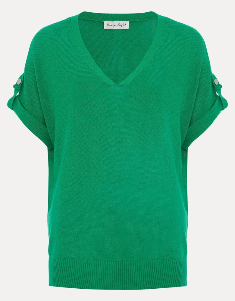 Laura Linen Metal Button Tab Top