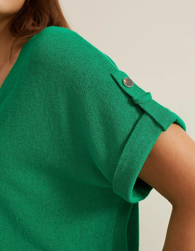 Laura Linen Metal Button Tab Top