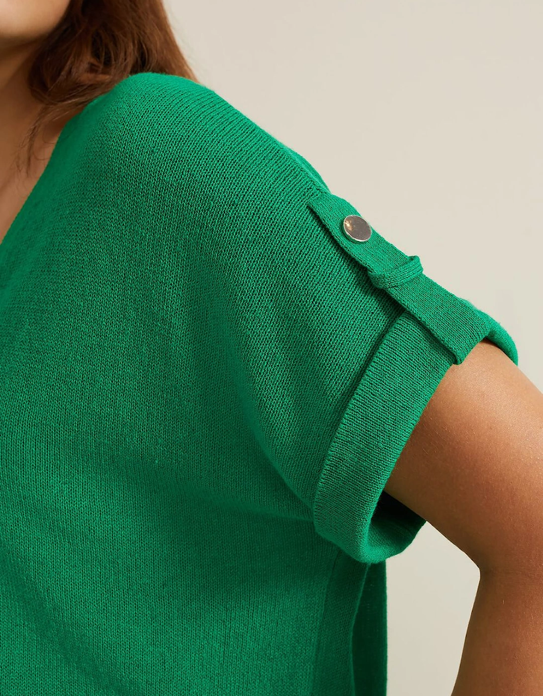 Laura Linen Metal Button Tab Top