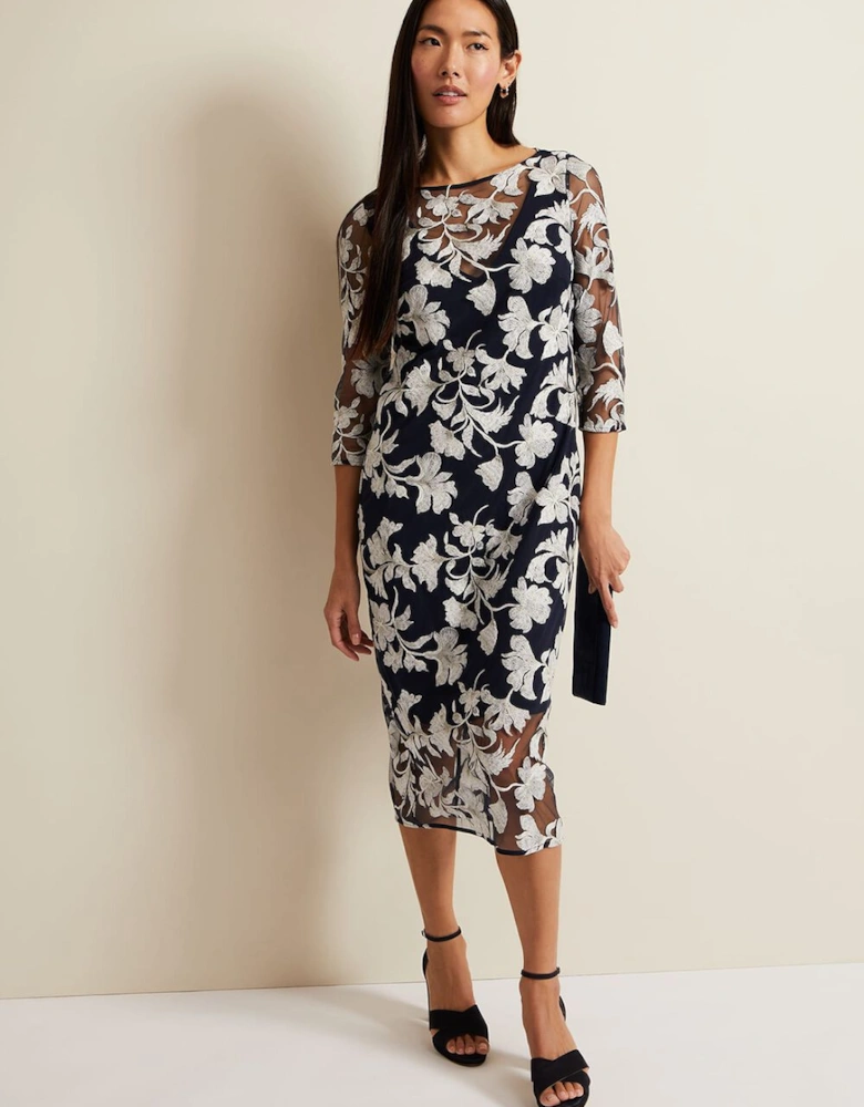 Irina Floral Mesh Midi Dress