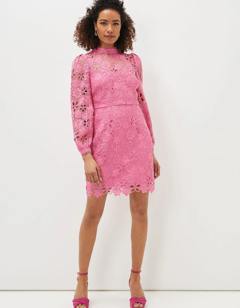 Doris Guipure Lace Highneck Dress