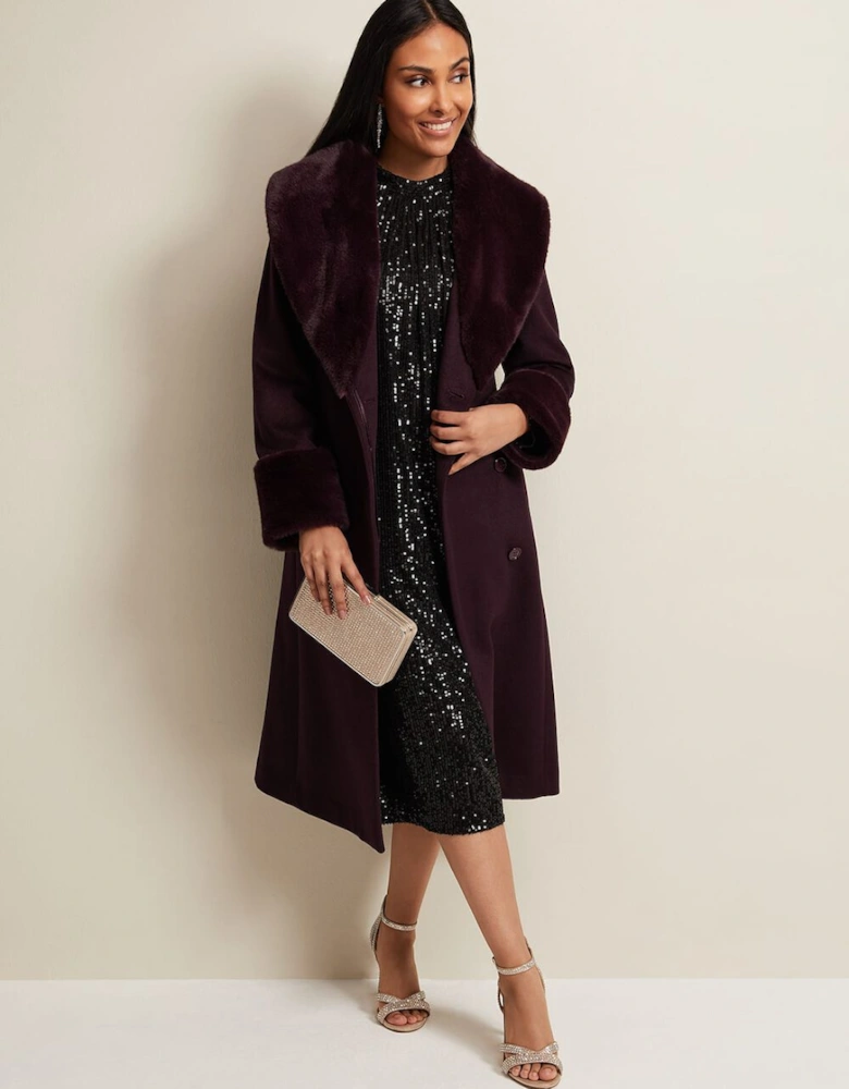 Petite Zylah Faux Fur Collar Wool Coat
