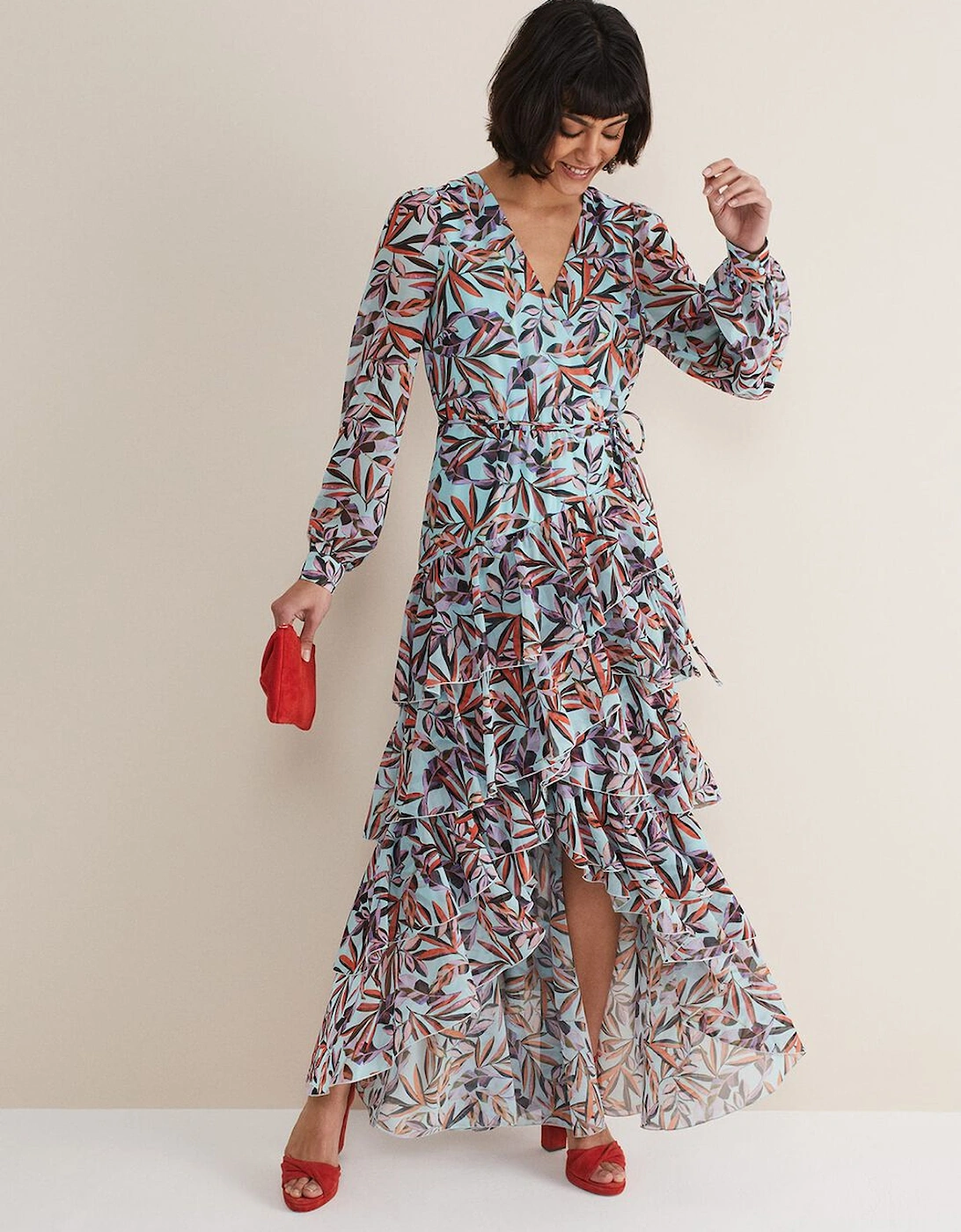 Jada Leaf Print Tiered Maxi Dress